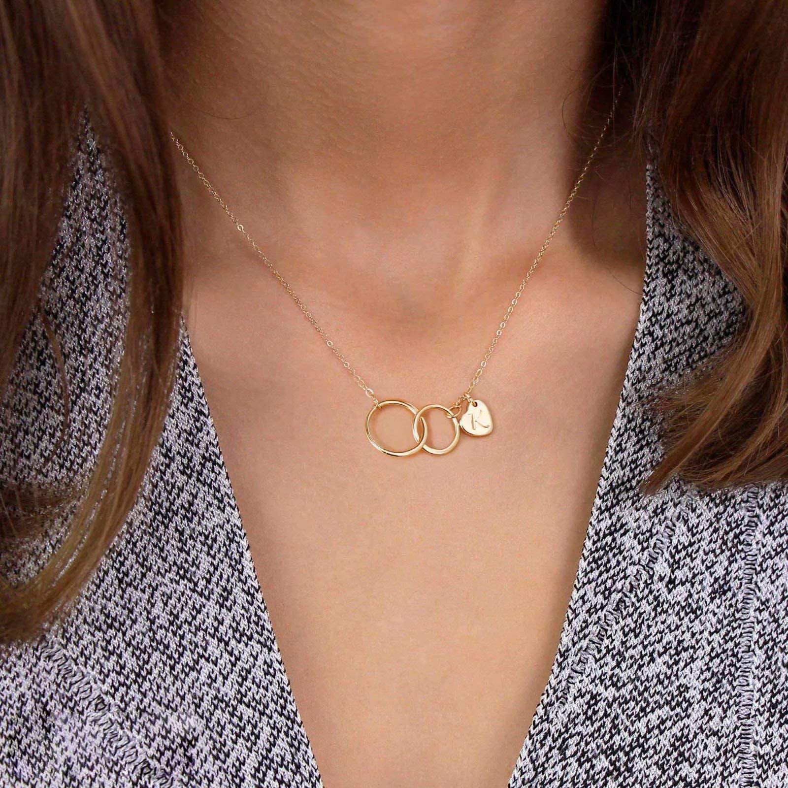 14K Gold Plated Infinity Circle Necklace Gifts for Mom and Daughter Heart Initial Necklace Mother Daughter Gifts Mothers Day Christmas Birthday Gifts for Women Girls IEFLIFE Mother Daughter Necklace 