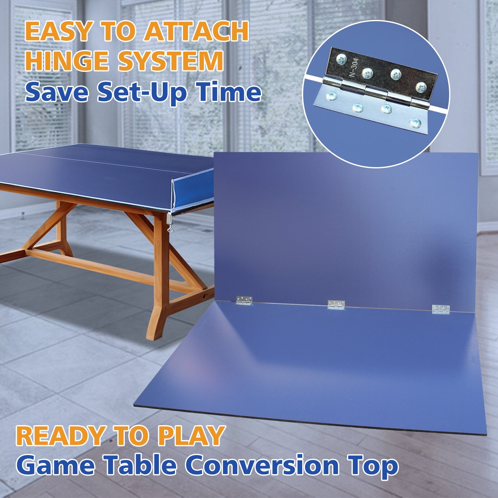 Ping Pong Table, 8.5ft Blue Mid-Size Ping Pong Conversion Top Foldable & Portable Table Tennis Table Top for Indoor Games, Blue Table Tennis Table,Mdf Outdoor Ping Pong Table