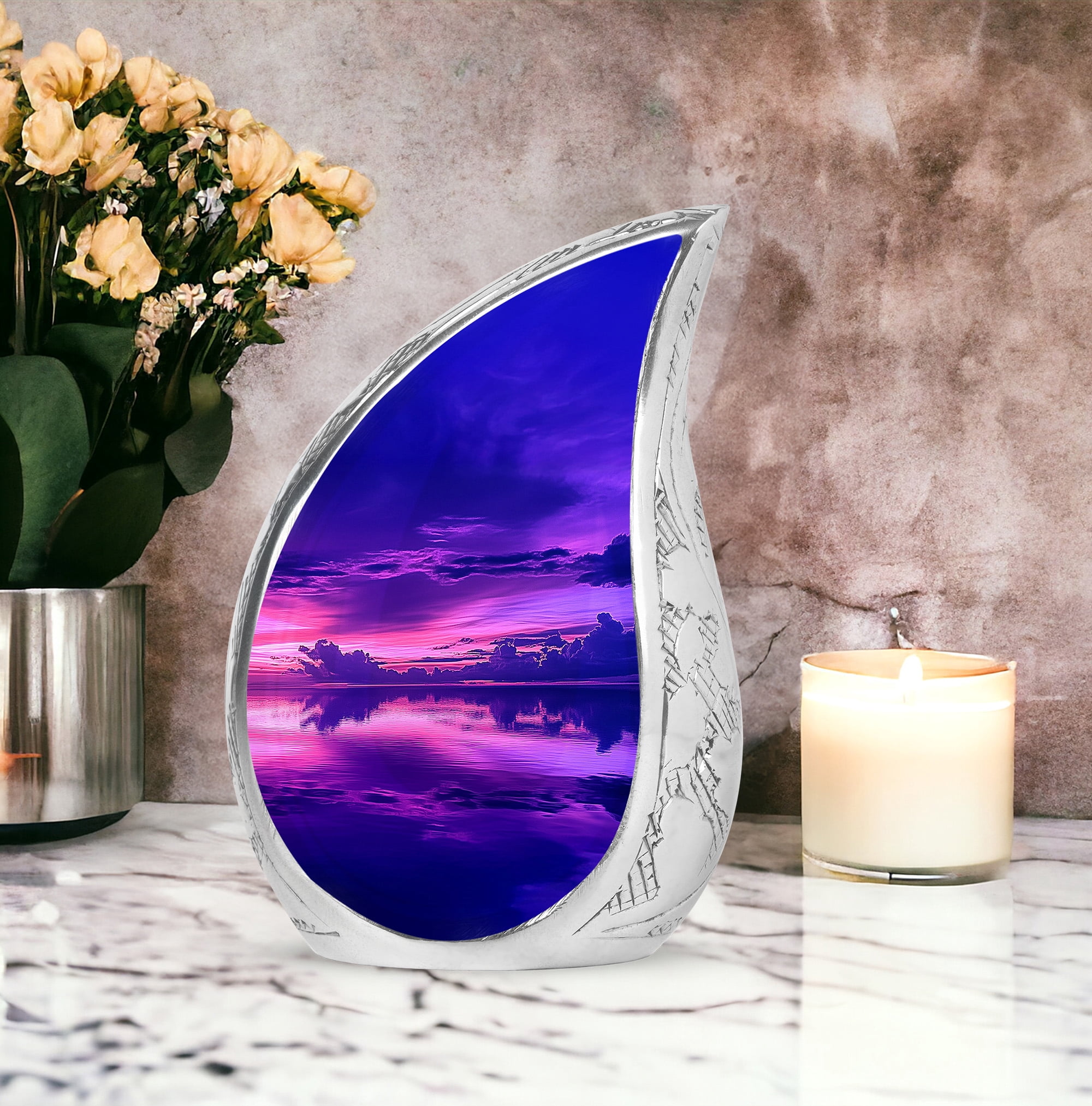 Purple Water Keepsake Urns For Human Ashes Adult Dad - Large Memorial Urn For Ashes Adult Mom - Handcrafted Urn For Burial - Cremation Urns For Decorative - 10Inch And 3Inch