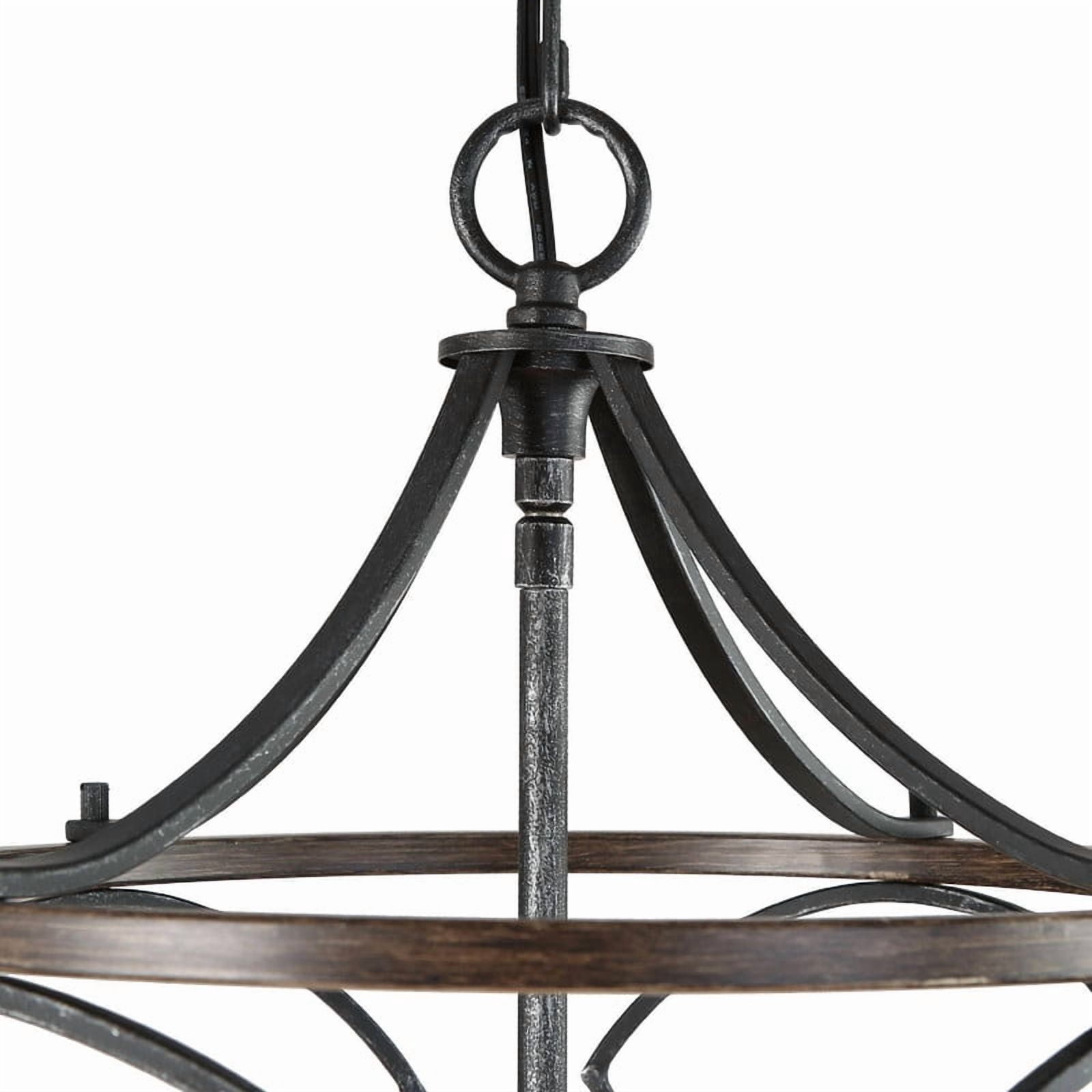 LNC Celosia 3-Light Black and Wood Drum Pendant Light for Dining Room or Entryway