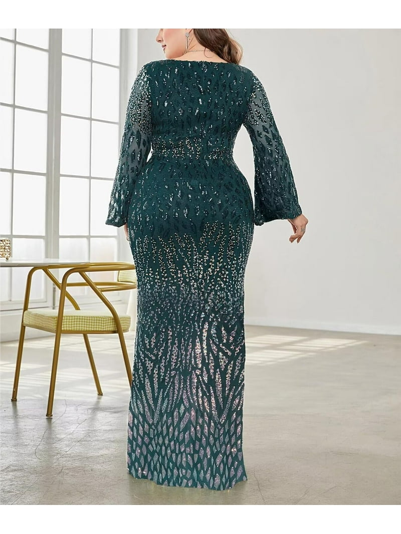 Womens Mermaid Plus Size V Neck Sequin Evening Dress Long Sleeves Mother of  The Bride Gowns Royal Blue - Walmart.com