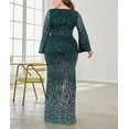 thumbnail image 3 of Womens Mermaid Plus Size V Neck Sequin Evening Dress Long Sleeves Mother of The Bride Gowns Royal Blue, 3 of 7