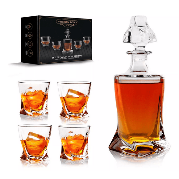 4 Vasos de Vidrio para Whisky con Decantador de Cristal 770 mL Cristal
