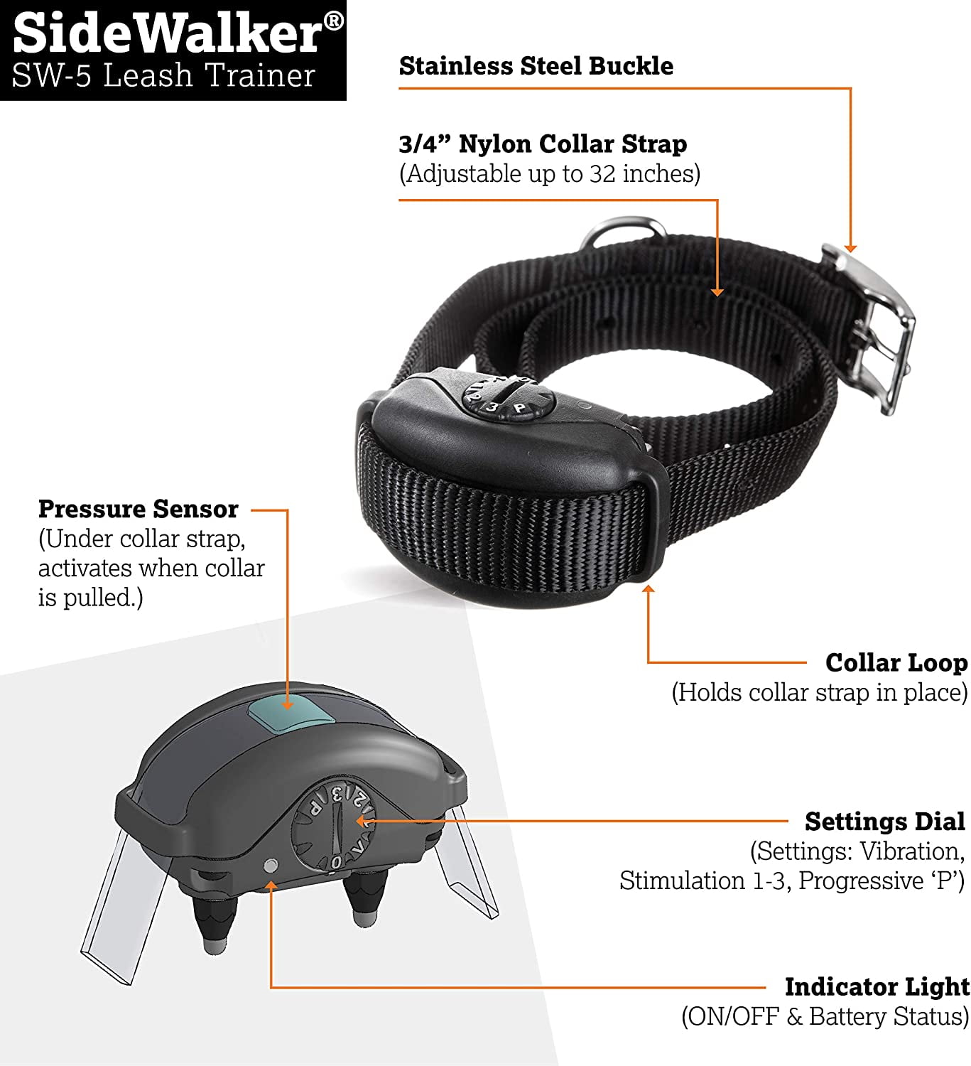 DogWatch SW-5 Dog Leash Trainer - Stop Dogs from Pulling on The Leash, Self Teaching Electronic Collar, 3 Levels of Static Stimulation, Vibration, Progressive Modes, Rechargeable, Waterproof