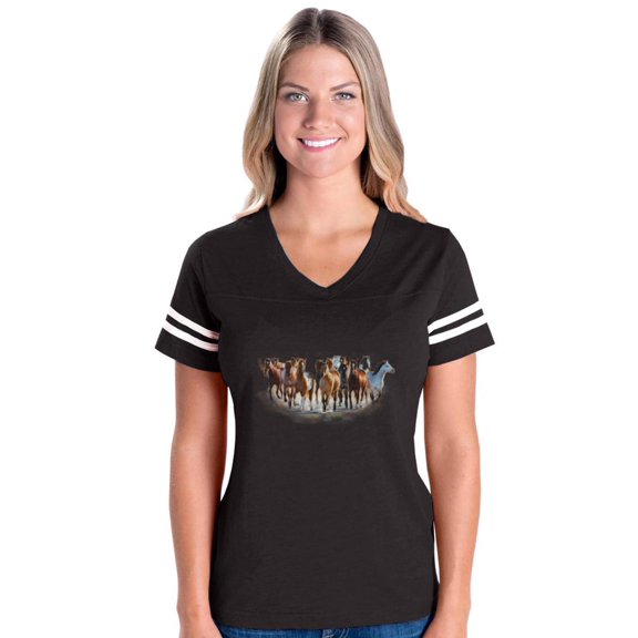 Womens Horses Herd Football V-Neck T-Shirt