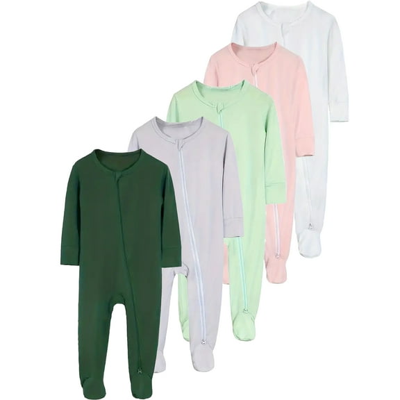WIBACKER Unisex Baby Bamboo Footies Pajamas, Buttery Soft Sleep 'N Play PJs, 2-Way Zipper Closure, 0-18 Months
