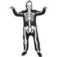 thumbnail image 2 of Skeleton Onesie Halloween Costume, Full Zip Hooded Skeleton Jumpsuit, Spooky Halloween Party COS Outfit, Cozy Skull Body Suit for Cosplay & Masquerade, Black & White, 2 of 14