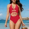 thumbnail image 4 of Bikini Sets for Women Two Piece Swimsuits Lace Up Front Halter Top High Waisted Bathing Suits Side Tie High Cut Flattering Swimwear, 4 of 8