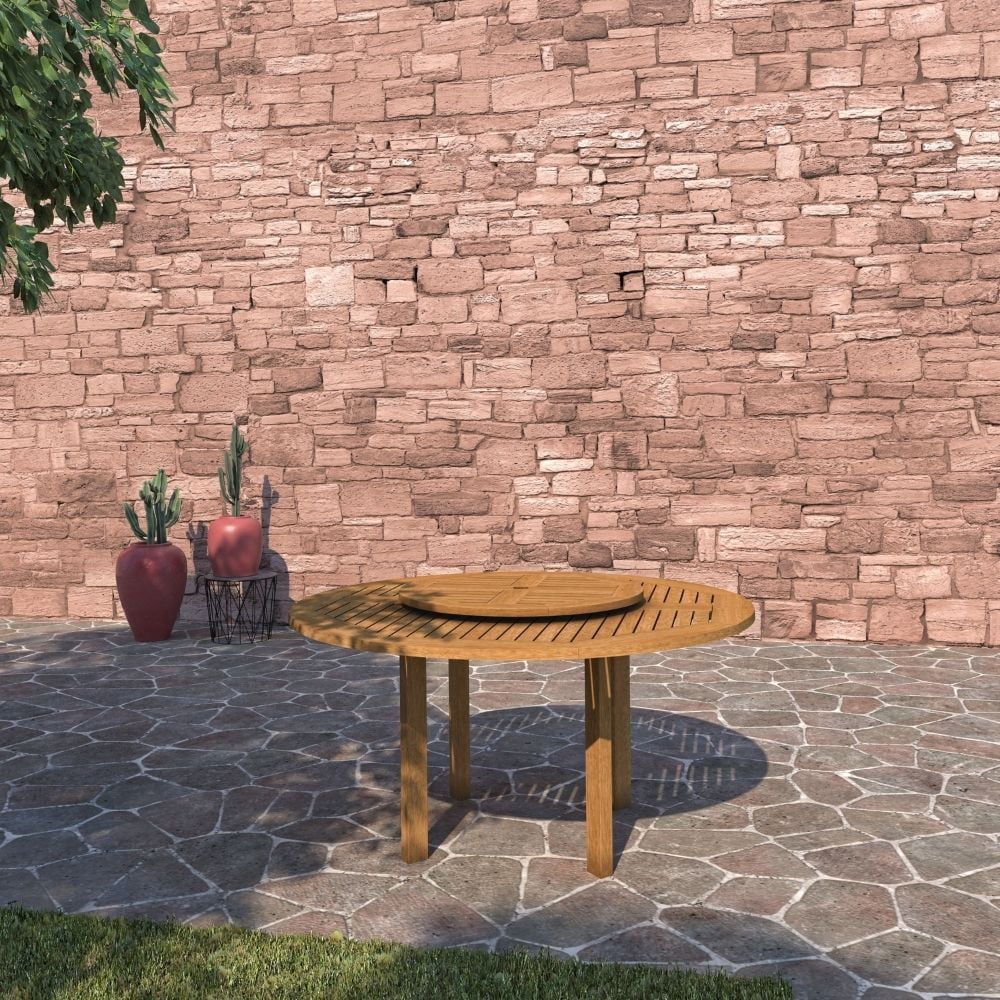 Amazonia Lila 5-Piece Patio Round Lazy Susan Dining Table Set | Teak Finish | Ideal for Outdoors and Indoors