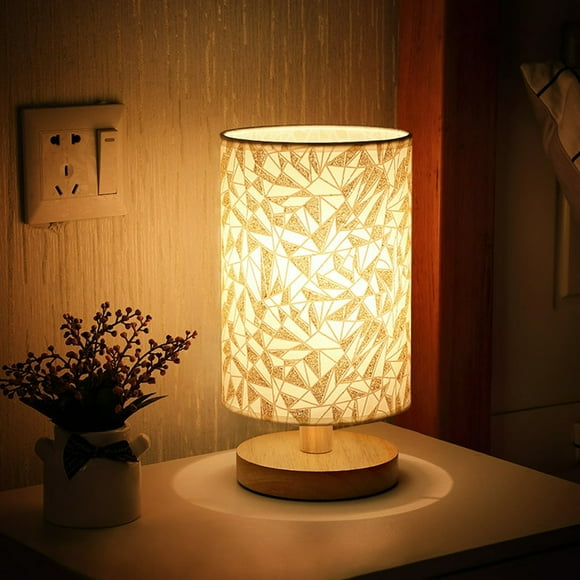 Lampe de Table en Lin à Commande Tactile LED, Veilleuse en Lin avec Lumière Blanc Chaud, Lampe de Chevet en Lin Alimentée par USB, Lampe de Chevet en Bois pour Chambre et Salon, Décoration