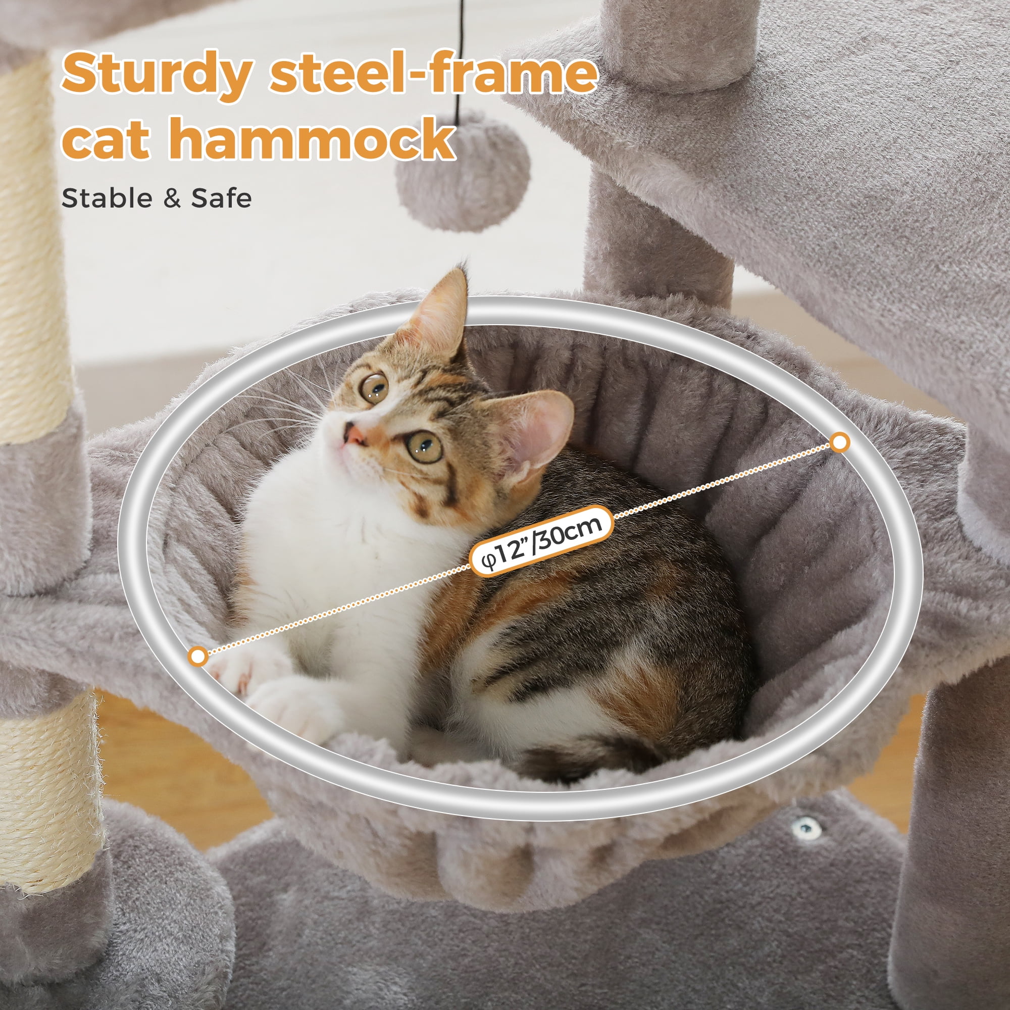 PAWZ Road 36" Cat Tree for Indoor Cats with Cat Condo Scratch Posts Cozy Hammock and Scratch Ladder, Gray
