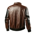thumbnail image 5 of LODIENY Mens Bomber Jacket Vintage Collared Color Block Leather Motorcycle Jackets for Fall Winter with Pockets Brown XL, 5 of 9