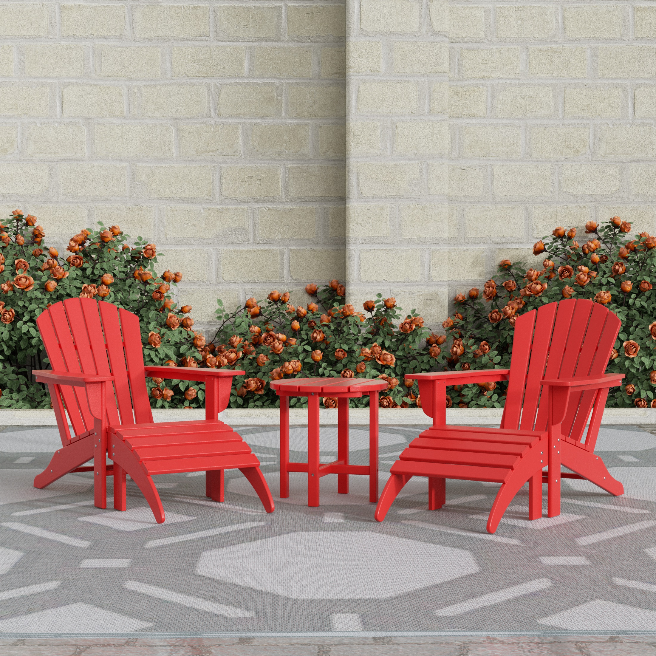 WestinTrends Dylan Outdoor Lounge Chairs Set of 2, 5 Pieces Seashell Adirondack Chairs with Ottoman and Side Table, All Weather Poly Lumber Outdoor Patio Chairs Furniture Set, Red - image 2 of 9