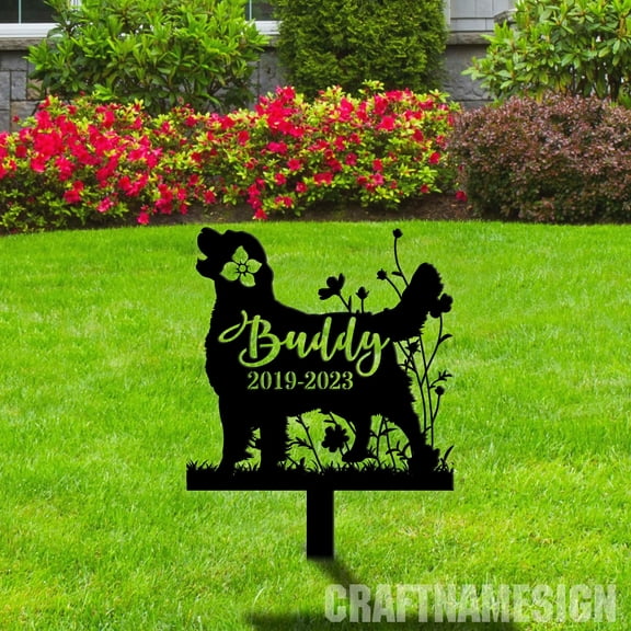 Craftnamesign Custom Floral Dog Memorial Stake, Memorial Plaque with Stake, Dog Cemetery Stake