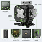 Huepar 4D 16 Lines Cross Line Laser Level 4 x 360 Green Beam Self-Leveling Lasers Level Tools with LCD Screen and Bluetooth