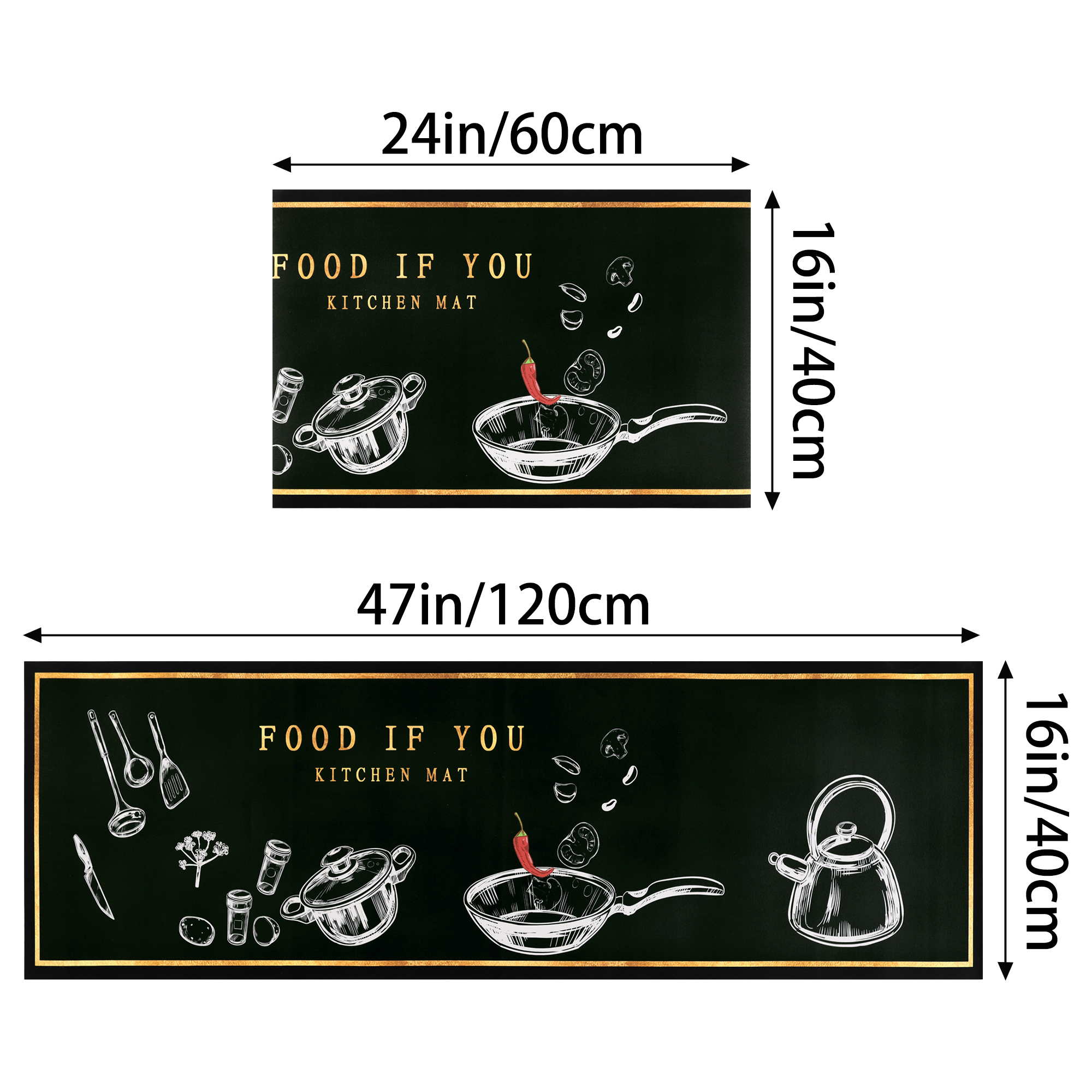 Unique Bargains Kitchen Floor Mats Set of 2 Thick Long and Short Kitchen Rugs Cushioned Anti-Fatigue Mats Set Non Slip Kitchen Mats Tableware 16" x 24" + 16" x 47"