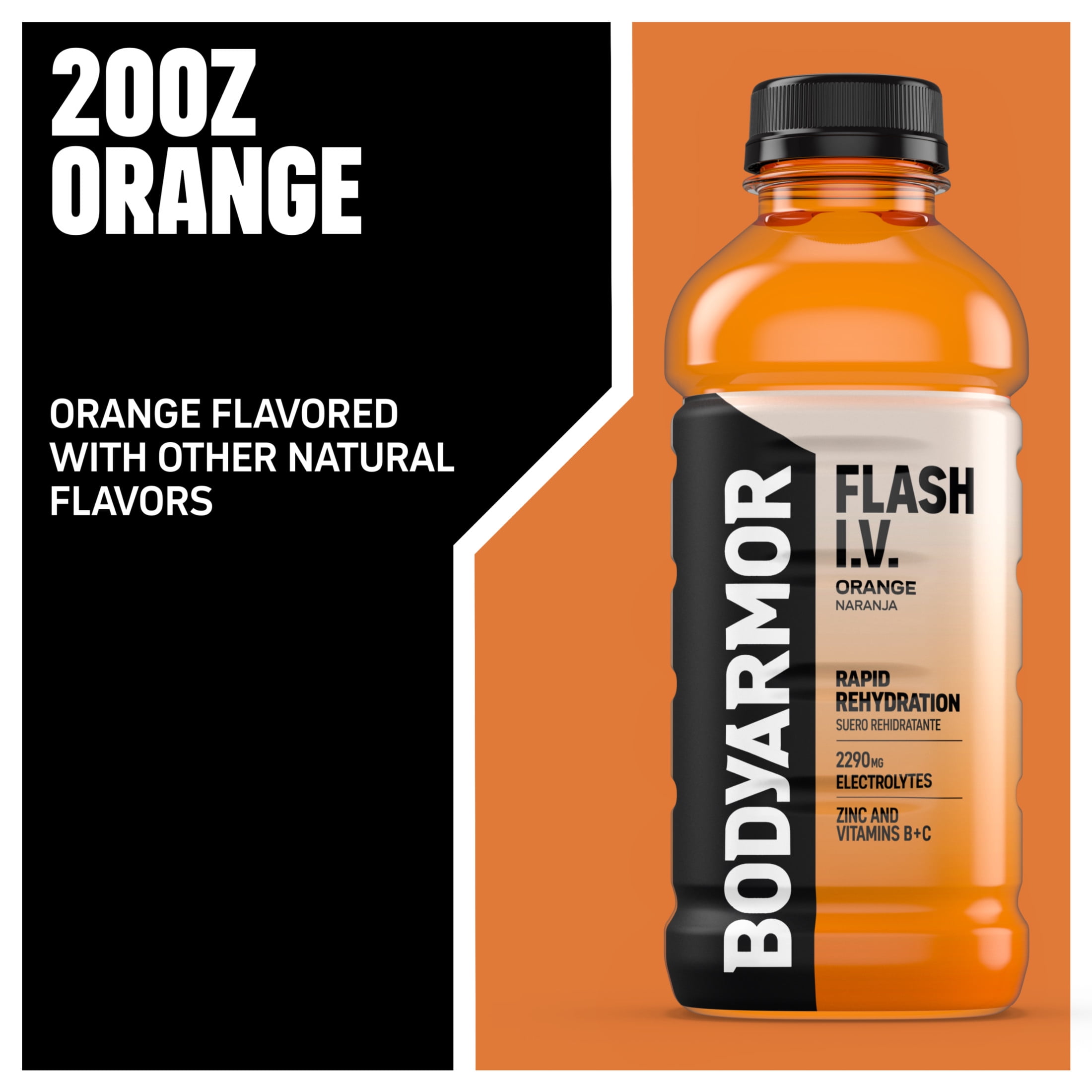 (3 pack) BODYARMOR Flash I.V. Orange Electrolyte Sports Drink Bottle, 20 fl oz