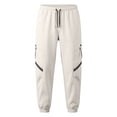 thumbnail image 6 of Wide Leg Pants Men's Solid Color Tight Waist Drawstring Casual Sports Multi Pocket Workwear Pants White L, 6 of 9