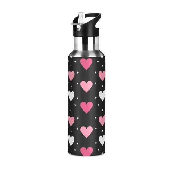 ALAZA Valentine's Day Hearts Water Bottle Insulated Flask Stainless Steel Straw Lid 20 oz