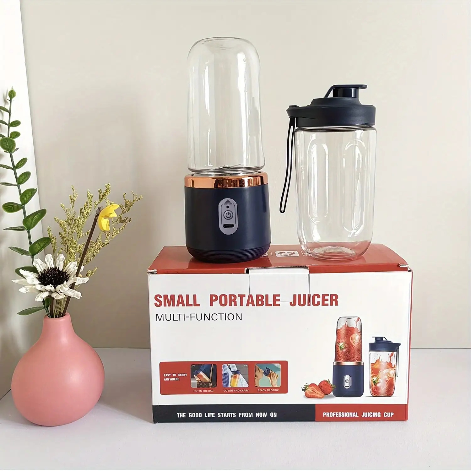 Portable Dual-Cup Blender, High-Speed Blender, USB Rechargeable, with 6 Blades And Safety Lock, Small Kitchen Appliance, Suitable for Kitchen, Home, Travel, Camping, Holiday Gifts, Etc
