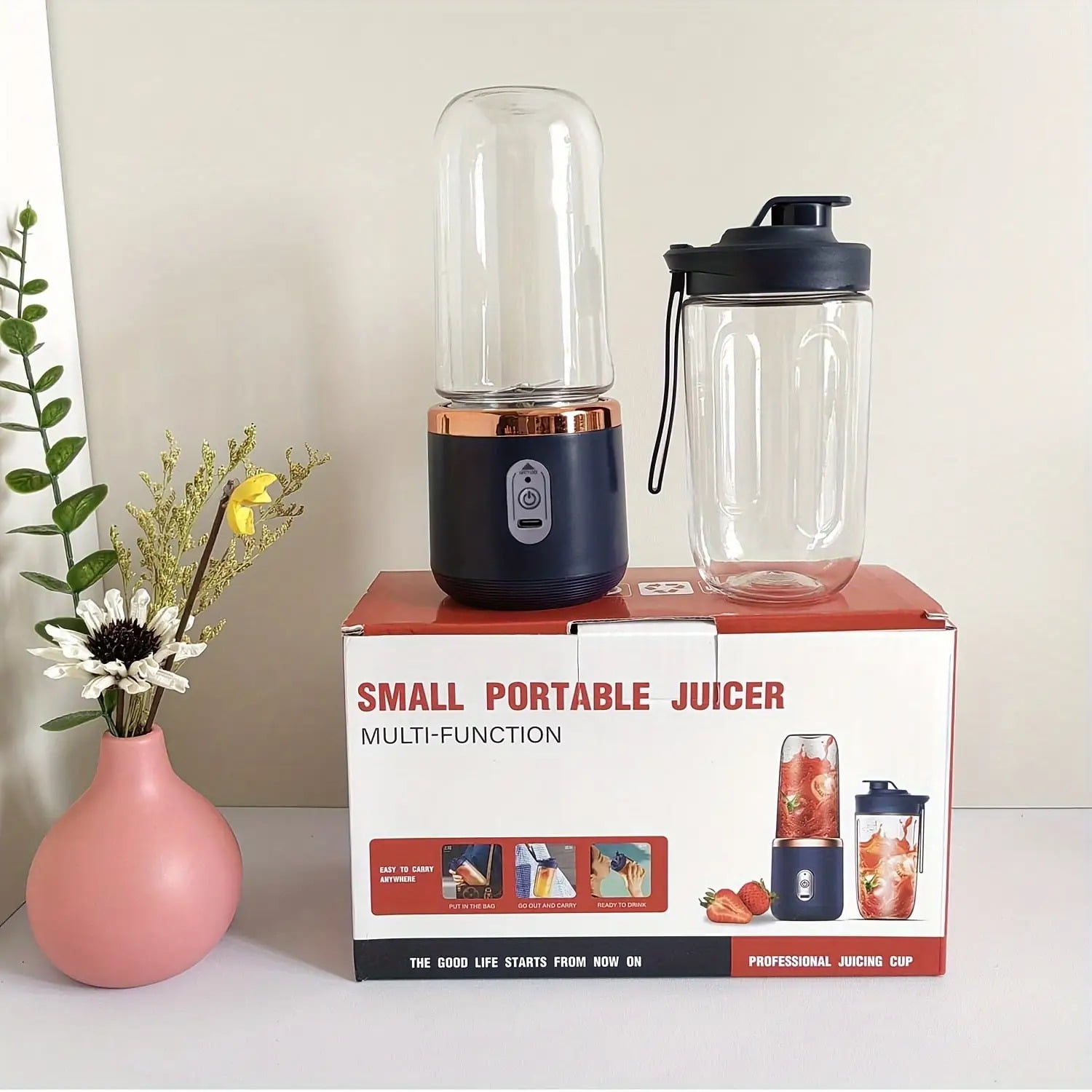 Portable Dual-Cup Blender, High-Speed Blender, USB Rechargeable, with 6 Blades And Safety Lock, Small Kitchen Appliance, Suitable for Kitchen, Home, Travel, Camping, Holiday Gifts, Etc