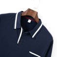 thumbnail image 6 of LODIENY Mens Casual Polo Shirts Classic Short Sleeve 1/4 Button up Golf Shirt Fashion Regular Fit Striped Lapel Collar V Neck Henley Tops with Pocket Navy XL, 6 of 9
