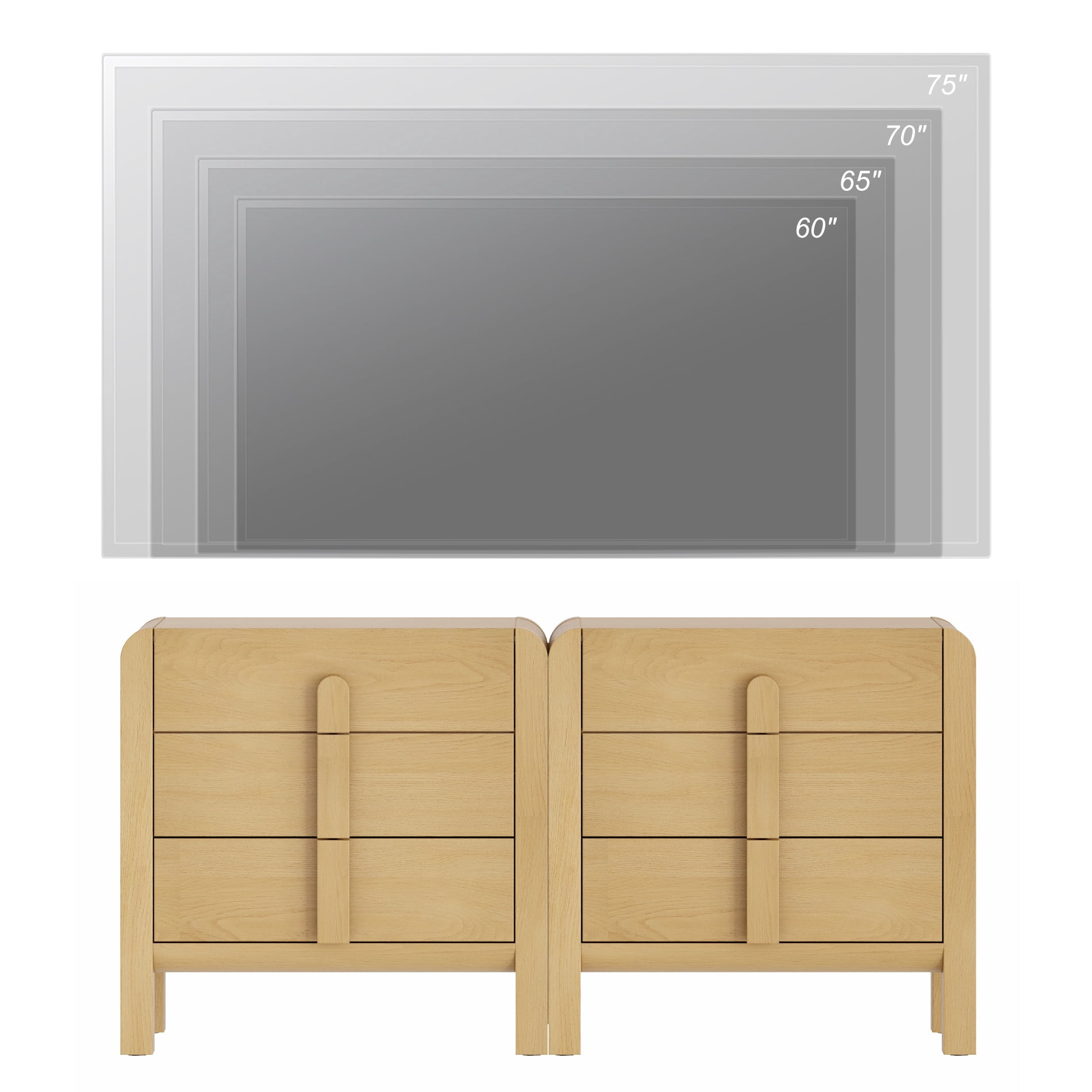3 Drawer Curved Dresser for Bedroom Set of 2, Mid Century Modern Chest of Drawers, Wood Storage Dresser Organizer for Bedroom Living Room Hallway Closet