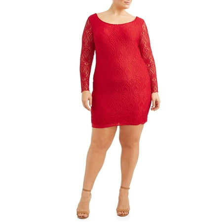 Women's Plus Size Long Sleeve All Over Lace Dress