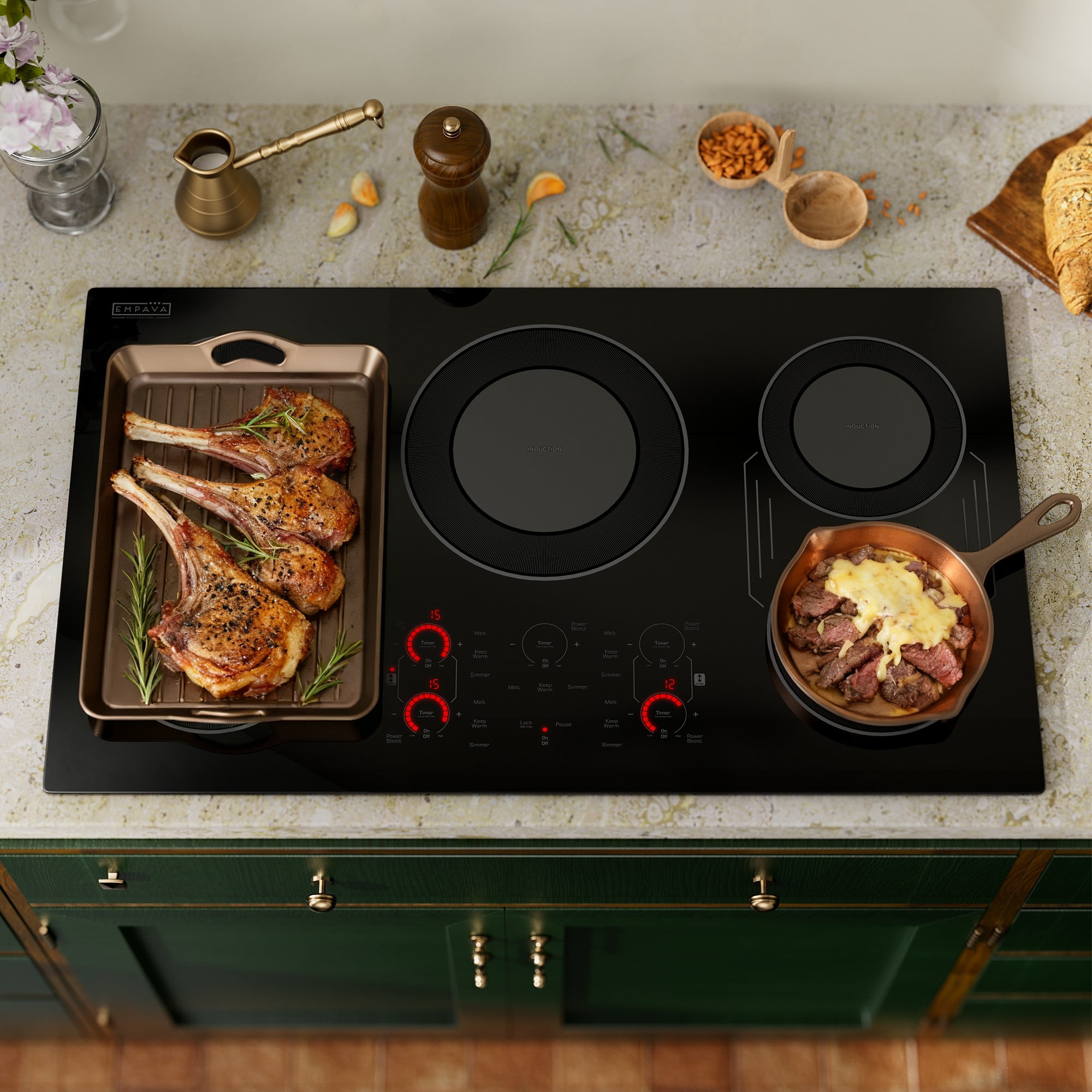 36 in. Smooth Surface 11400W Electric Stove Induction Cooktop - 5 Power Boost Burners - 2x Bridge Element in Black