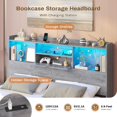 thumbnail image 3 of Full Size Floating Bed Frame with Charging Station&LED Lights, LED Full Metal Platform Bed with Storage Headboard, No Box Spring Need, Gray, 3 of 7
