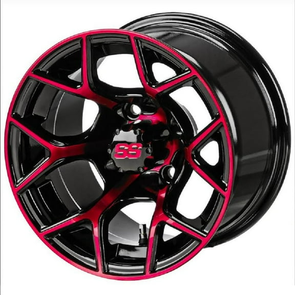 LSI Ninja 12x7 Golf Cart Wheel - Black/Red 3 4 [12163]