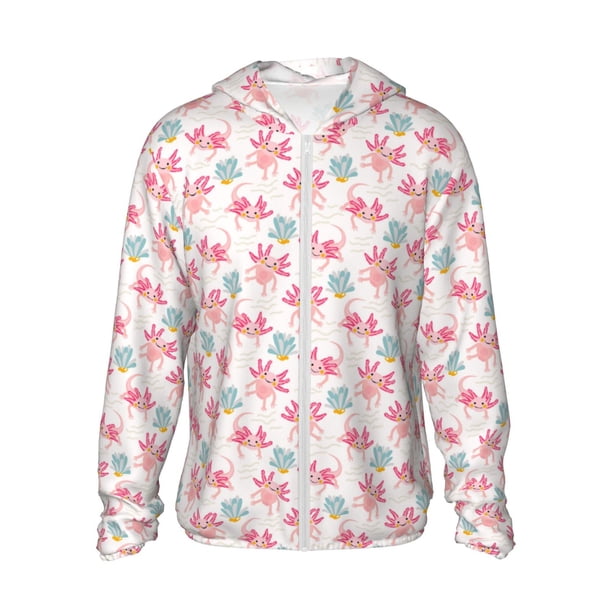 Fotbe Cute Axolotl Chaqueta con Protección Solar UPF 50+ para Hombre y Mujer, Camisa con Capucha y Bolsillos-3X-Large