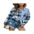 thumbnail image 2 of POINTERTECK Fashion Womens Long Sleeve Plaid Patchwork Shirts Flannel Lapel Button Down Shacket Jacket Coats, 2 of 6