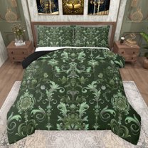 Feelyou Damask Flower Floral Bedding Comforter Set, Green Bohemian Paisley Twin Comforter Sets, Mid Century Fashion Reversible Bedding Set, Microfiber Bedroom Decor, 2pcs