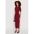 thumbnail image 3 of Womens Ribbed Knit Side Ruch Side Slit Midi Dress, 3 of 4