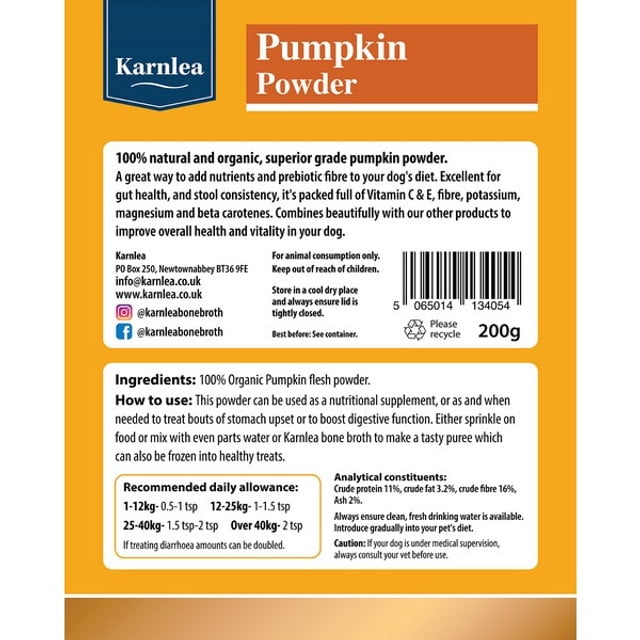 Karnlea Pumpkin Powder for Dogs Treats 200g