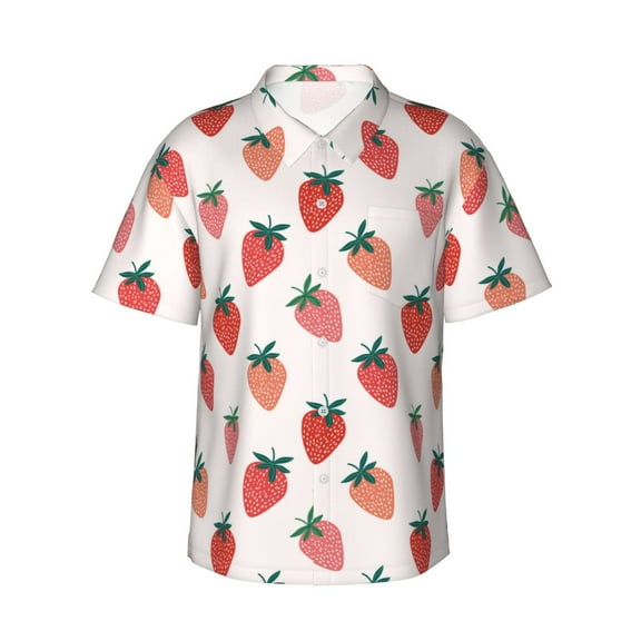 Xecao Hand Drawn Strawberry print Hawaiian shirt - a stylish short-sleeve button-down for men, perfect for casual beach and tropical outings.