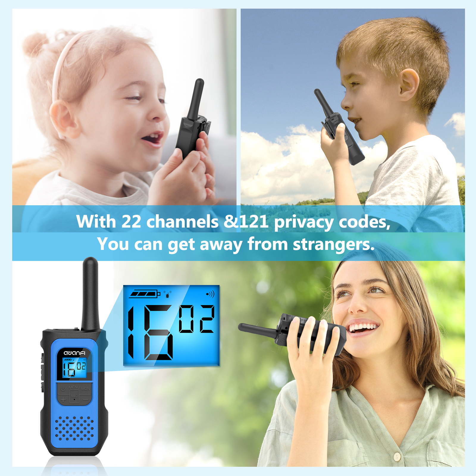 AWANFI Rechargeable Walkie Talkies 3-Pack, 22 Channel photo 6