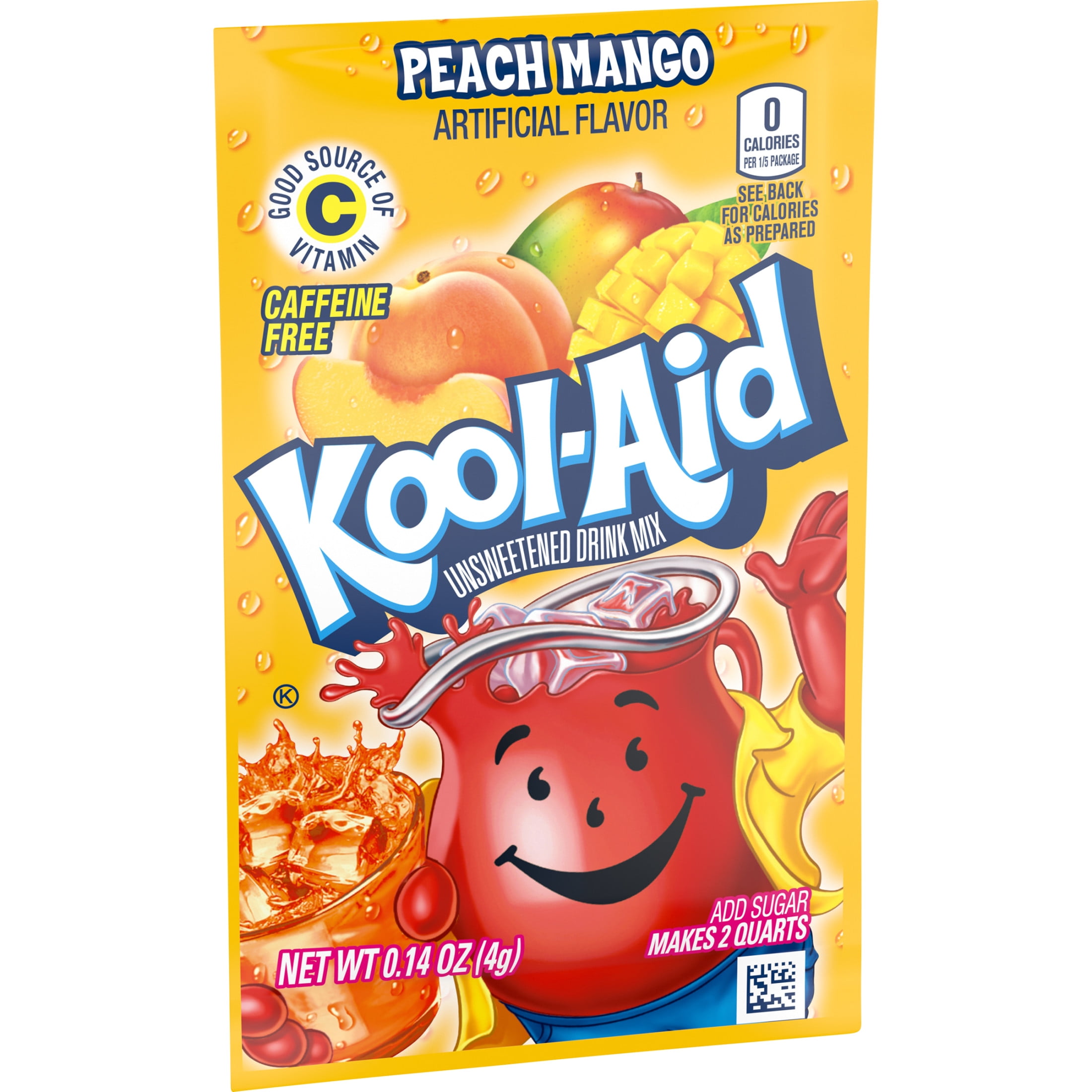 Kool-Aid Unsweetened Drink Mix, 1 Packet, for Flavorful Hydration and Shareable Refreshment, Peach Mango Artificially Flavored, Good Source of Vitamin C, Caffeine Free, 0.14 oz