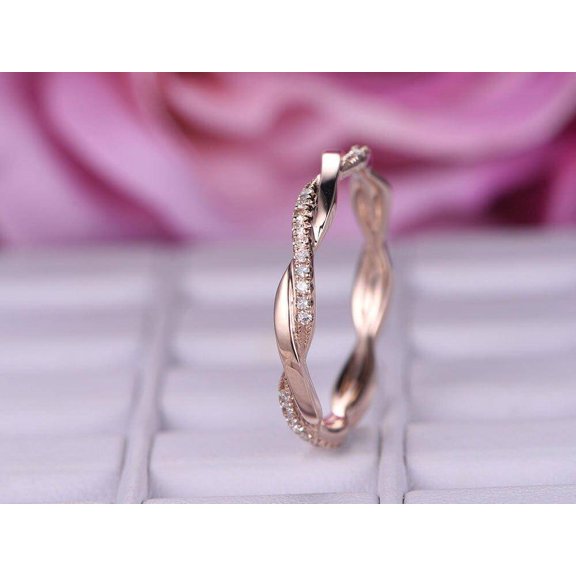0.50 Carat Wedding Band with Moissanite Diamonds Anniversary Ring Stackable Twisted Band with 18k Gold Plating