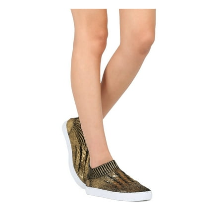 

New Women Qupid Tricia-04 Metallic Knitted Fabric Slip On Sock Sneaker