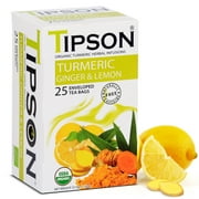 Tipson Organic Turmeric Caffeine Free Herbal Tea - Organic Ginger And Lemon Flavor - 25 Foil Enveloped Double Chambered Bags - Keto/Paleo
