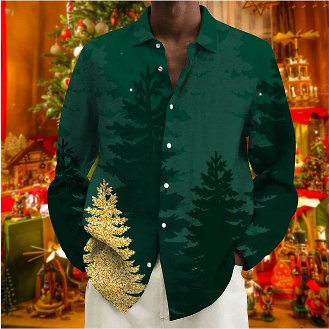 Camisa de manga larga con botones para fiesta de Año Nuevo, regalo de , nueva, con copos de nieve dorados, tallas s-6xl