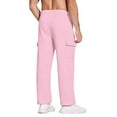 thumbnail image 5 of Big and Tall Sweatpants for Men - Men's Heavyweight Fleece Cargo Sweatpants Baggy Wide Leg Drawstring Waist with Multi Pockets Open Bottom for Hiking​ Pink 3XL, 5 of 5