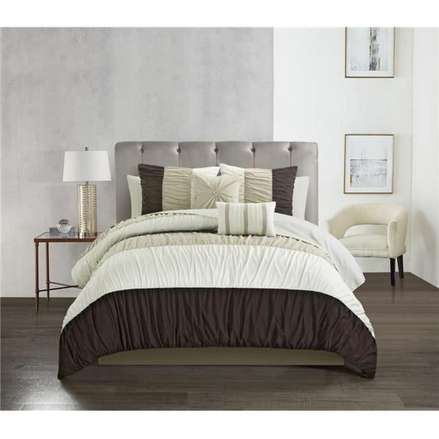 9 Piece Mae Comforter Set, Brown - King Size