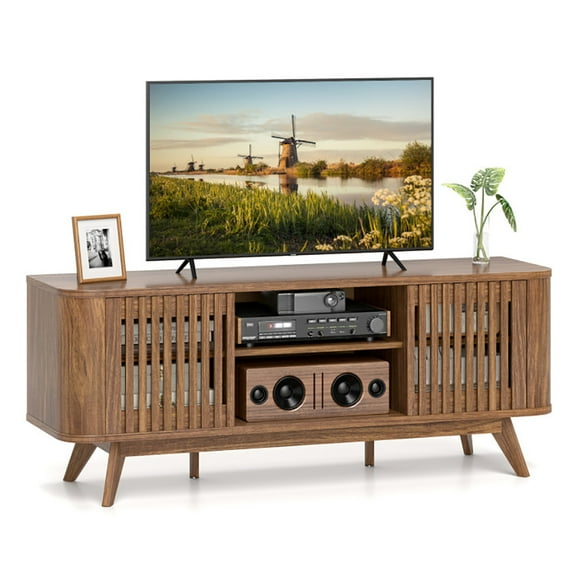 Spaco 2-Door TV Stand for TVs up to 60 Inches, Entertainment Center with Adjustable Shelves, Walnut