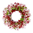 thumbnail image 2 of Artificial Rose Wreath Red Floral Door Wreath for Front Door Wall Wedding Anniversary Holiday Decoration Indoor Outdoor Farmhouse Home Decor,1PC,Red, 2 of 9