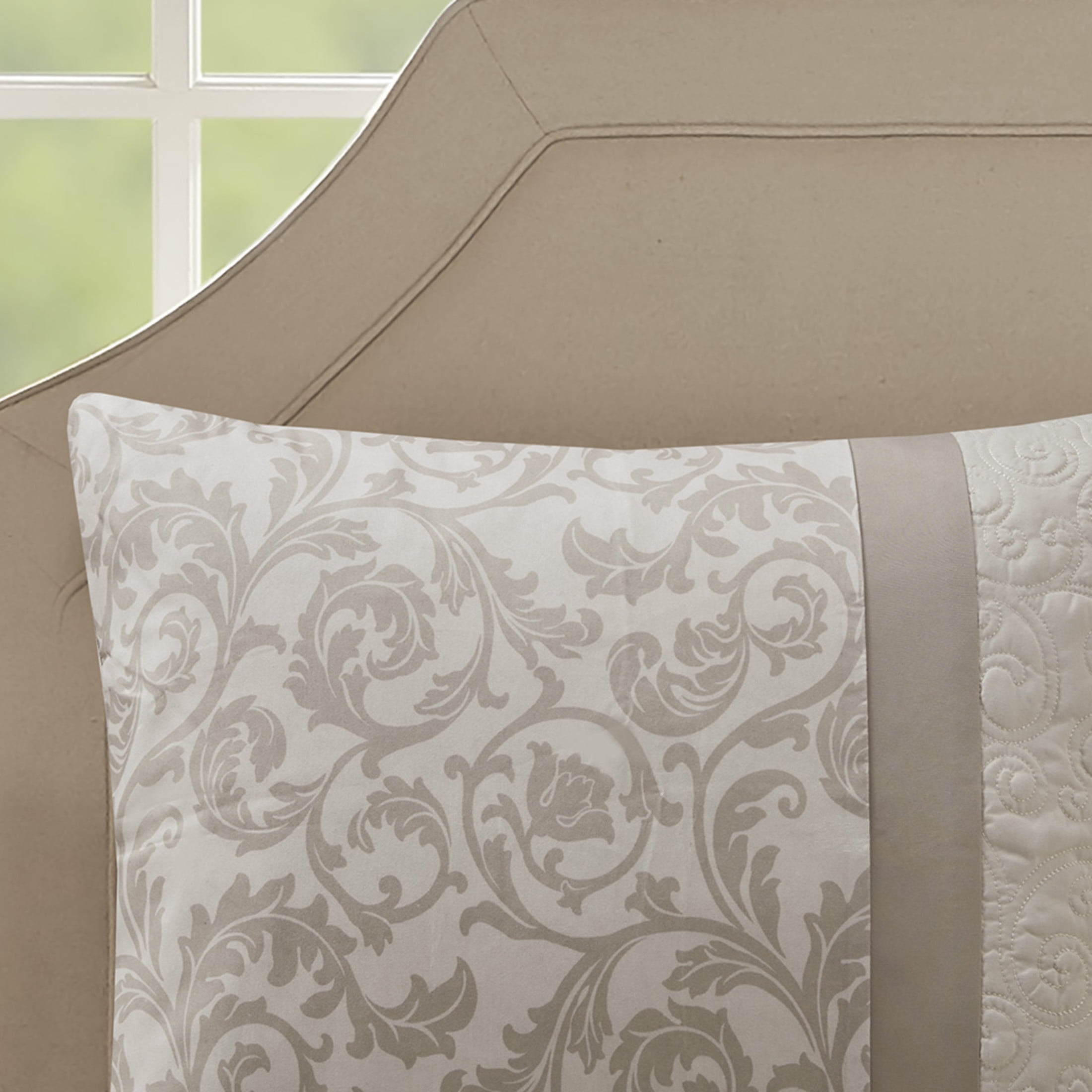 GDF Studio 8-Piece Luxury Embroidered Comforter Set, Quilted California King Size Bedding, Neutral