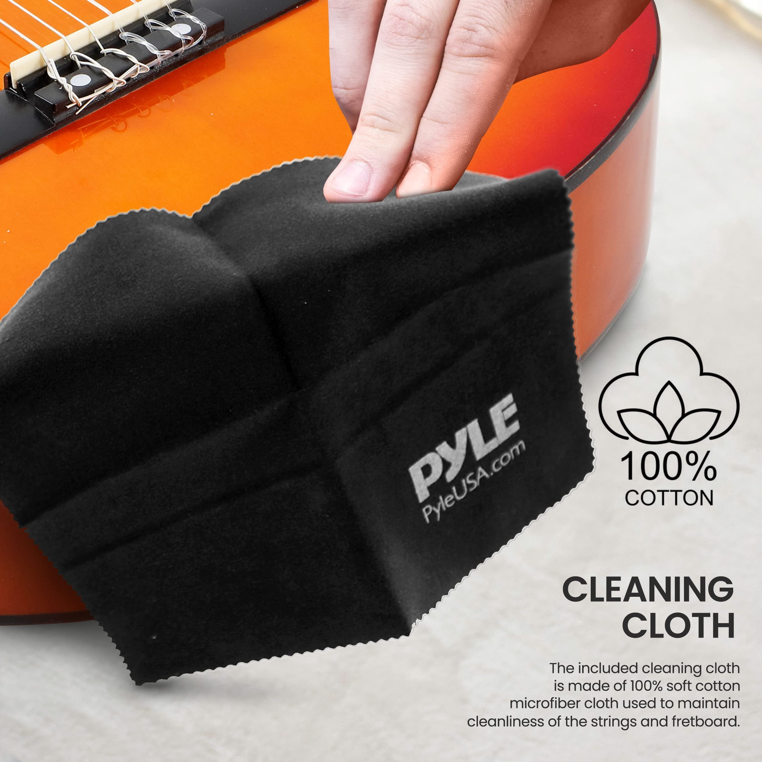 Pyle Classic Guitar Accessory Kit - Full Set of Replacement Nylon Strings, Plastic Capo, Digital Electronic Metronome, and Cleaning Cloth