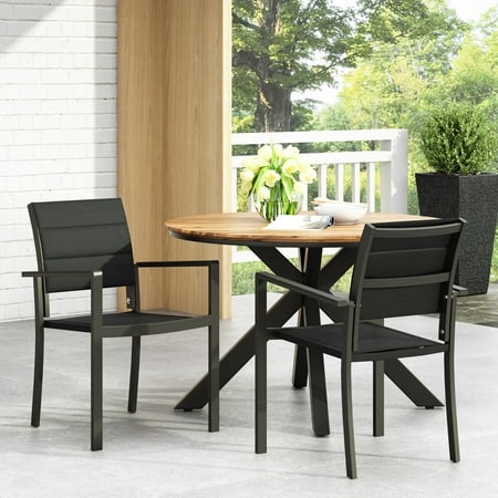 Dohney Mesh and Aluminum Outdoor Dining Chairs, Set of 2, Black